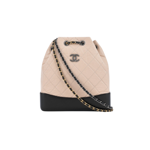 Chanel Small Gabrielle Backpack Aged Calfskin & Gold Silver Beige Black