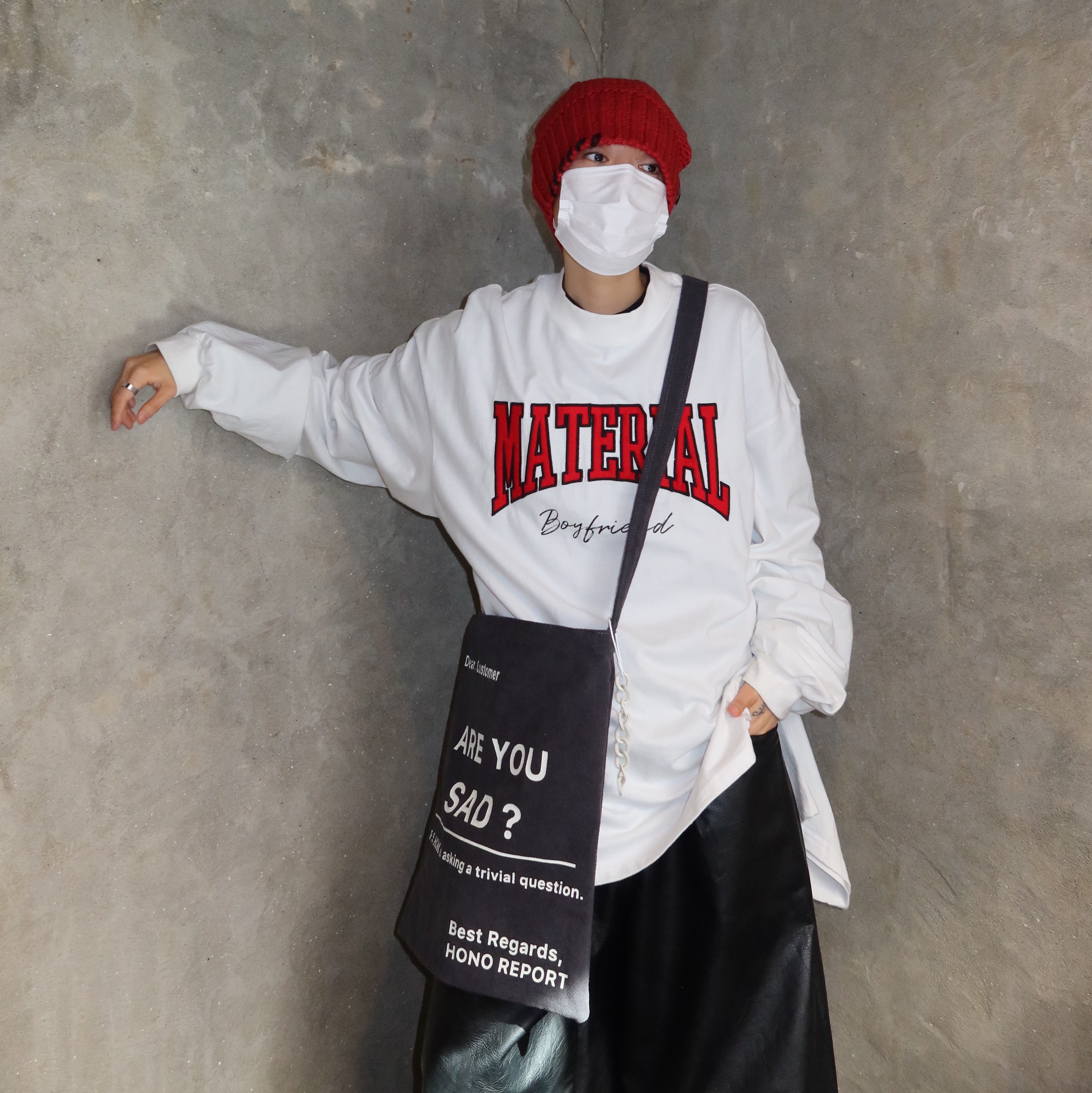 Hono Report Letter Bag Gray, Project G/R Asura Long Sleeve White 착용 스타일 - 4