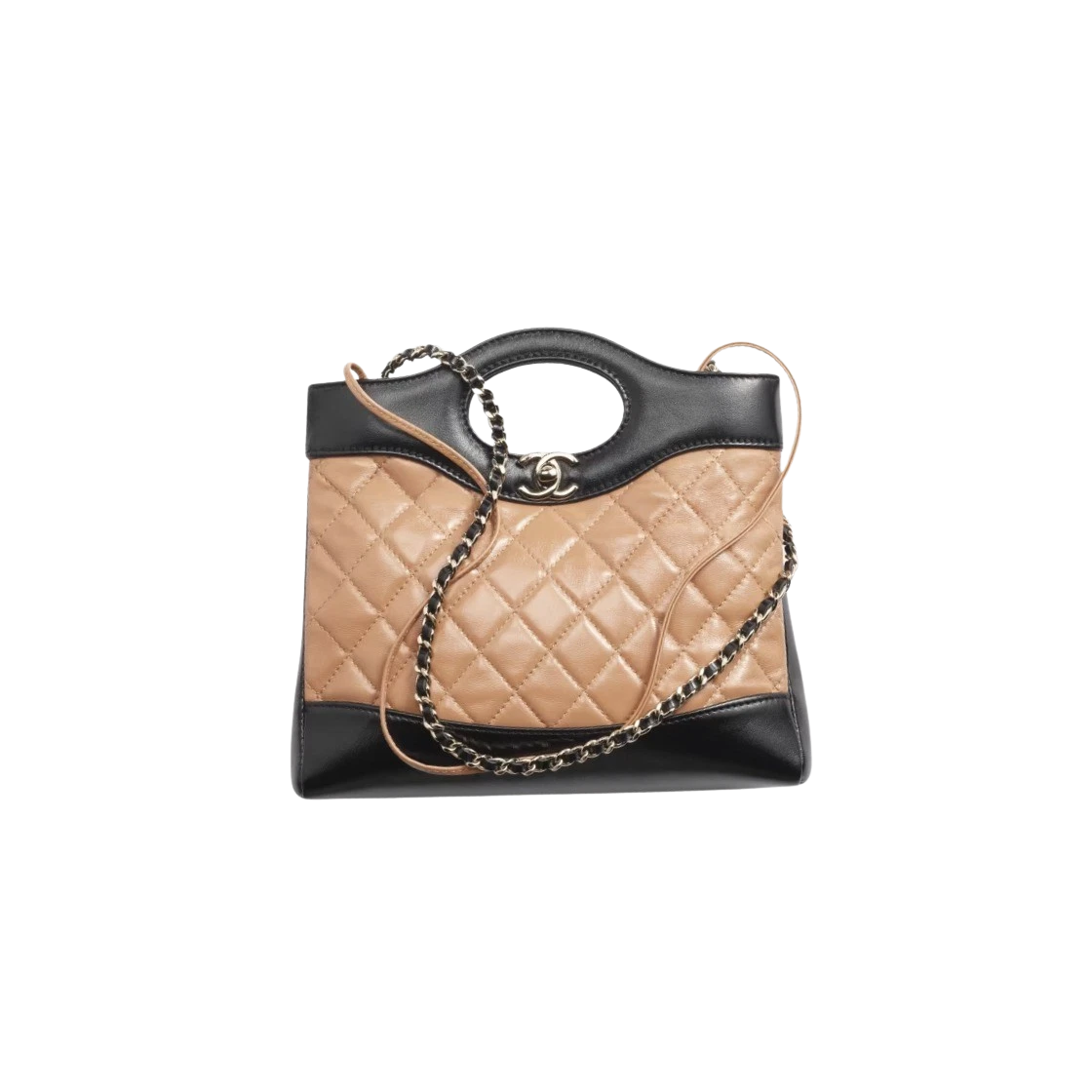 샤넬 31 미니 쇼핑백 샤이니 램스킨 & 골드 메탈 다크 베이지 블랙 | Chanel | KREAM Chanel 31 Mini Shopping Bag Shiny Lambskin... 