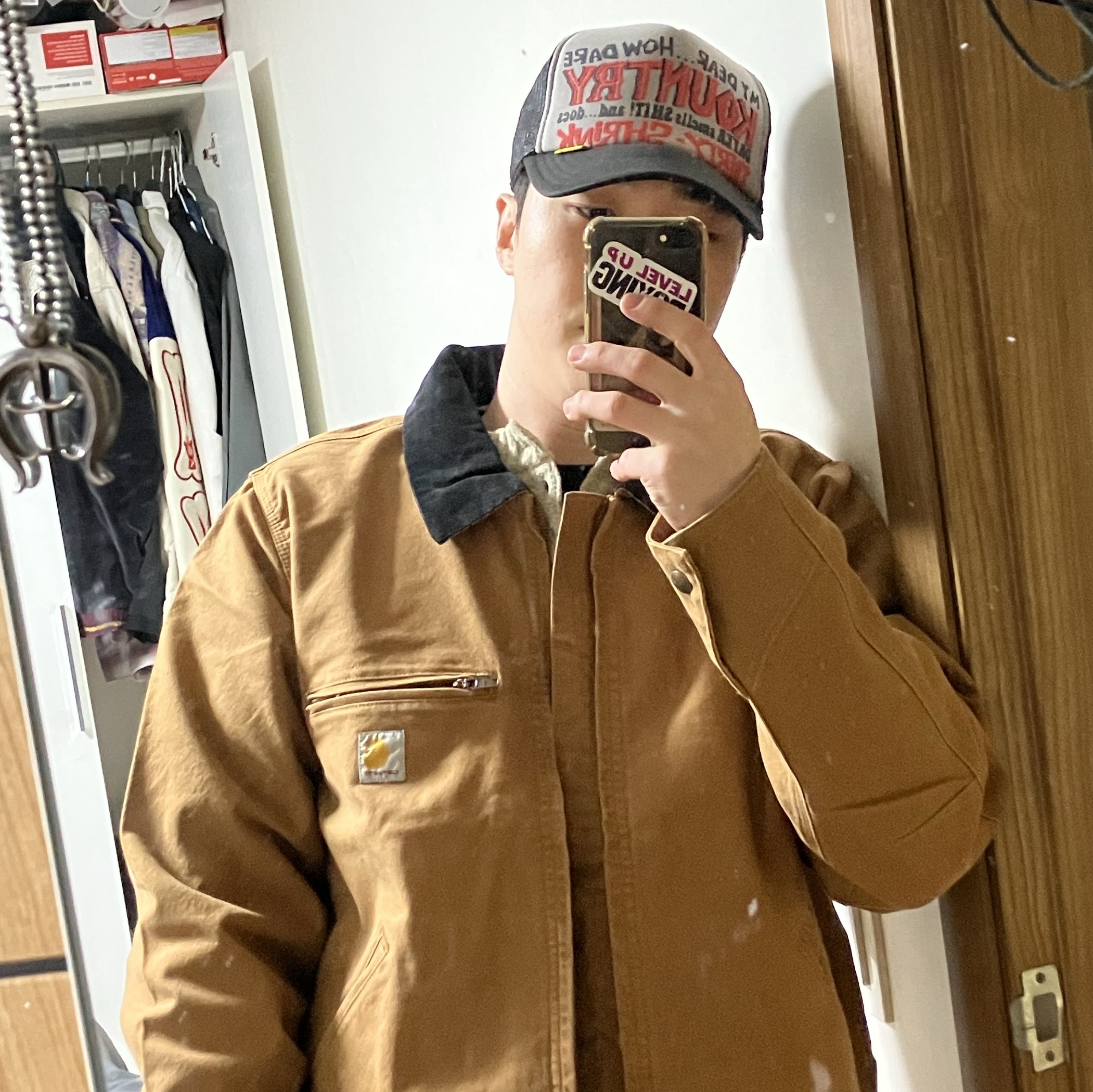 Carhartt Rugged Flex Relaxed Fit Regular Duck Detroit Jacket Carhartt Brown 착용 스타일 - 2