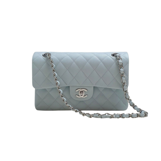 Chanel Small Classic Handbag Grained Calfskin & Gold Light Blue