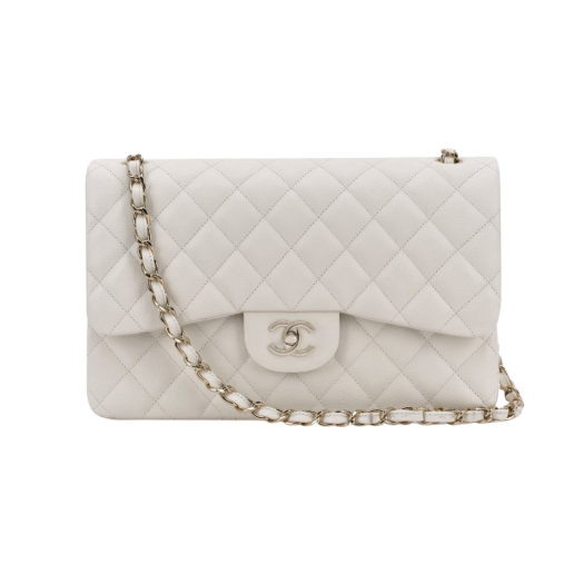Chanel Large Classic Handbag Grained Calfskin & Gold White