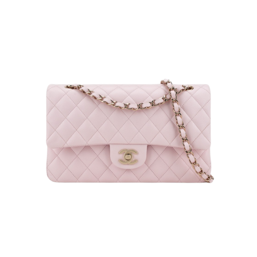 Chanel Medium Classic Handbag Grained Shiny Calfskin & Gold Light Pink