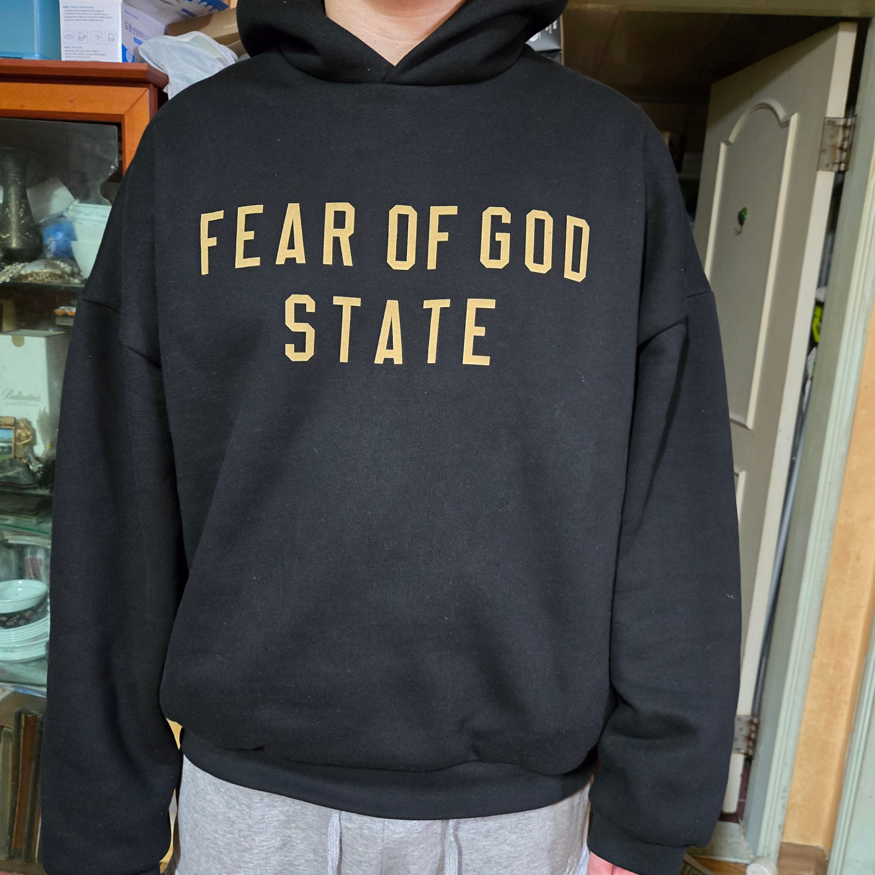 Essentials Fleece State Hoodie Black - 24FW 착용 스타일 - 1
