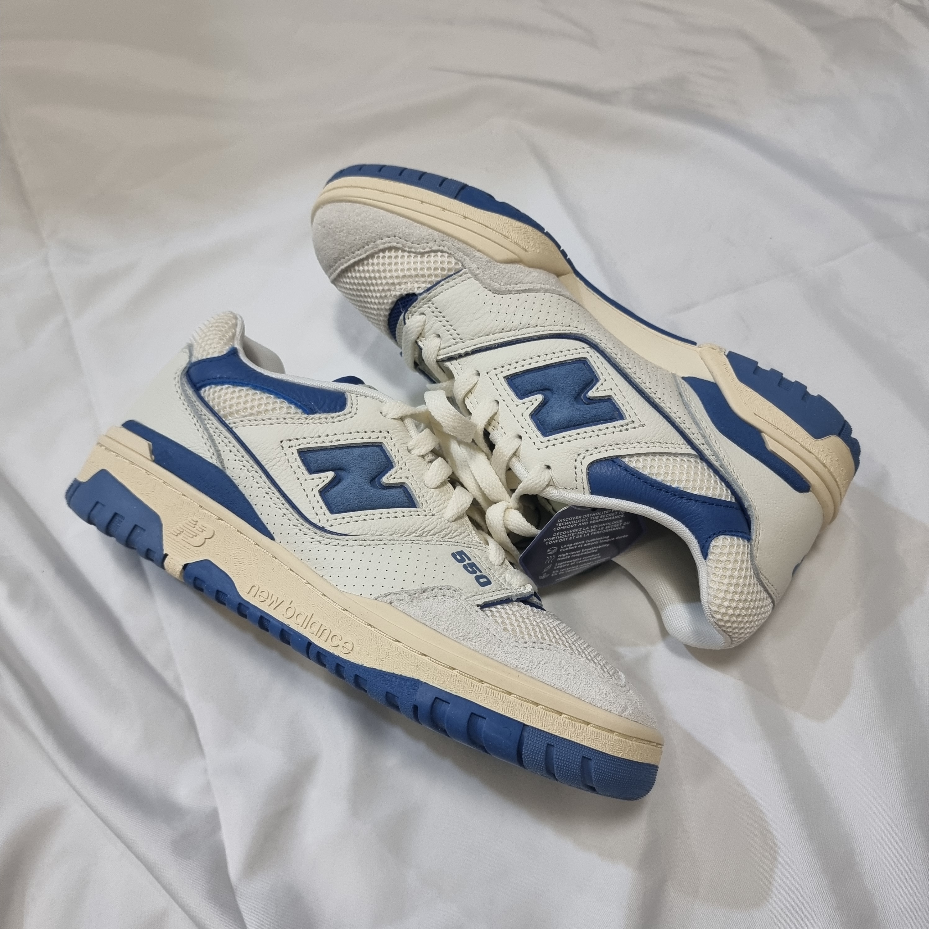 New Balance 550 White Blue - 2E Wide 착용 스타일
