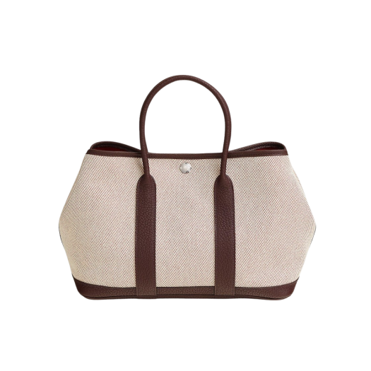Hermes Garden Party 30 Bag Twill Negonda & Palladium Ecru Rouge H Rouge Sellier