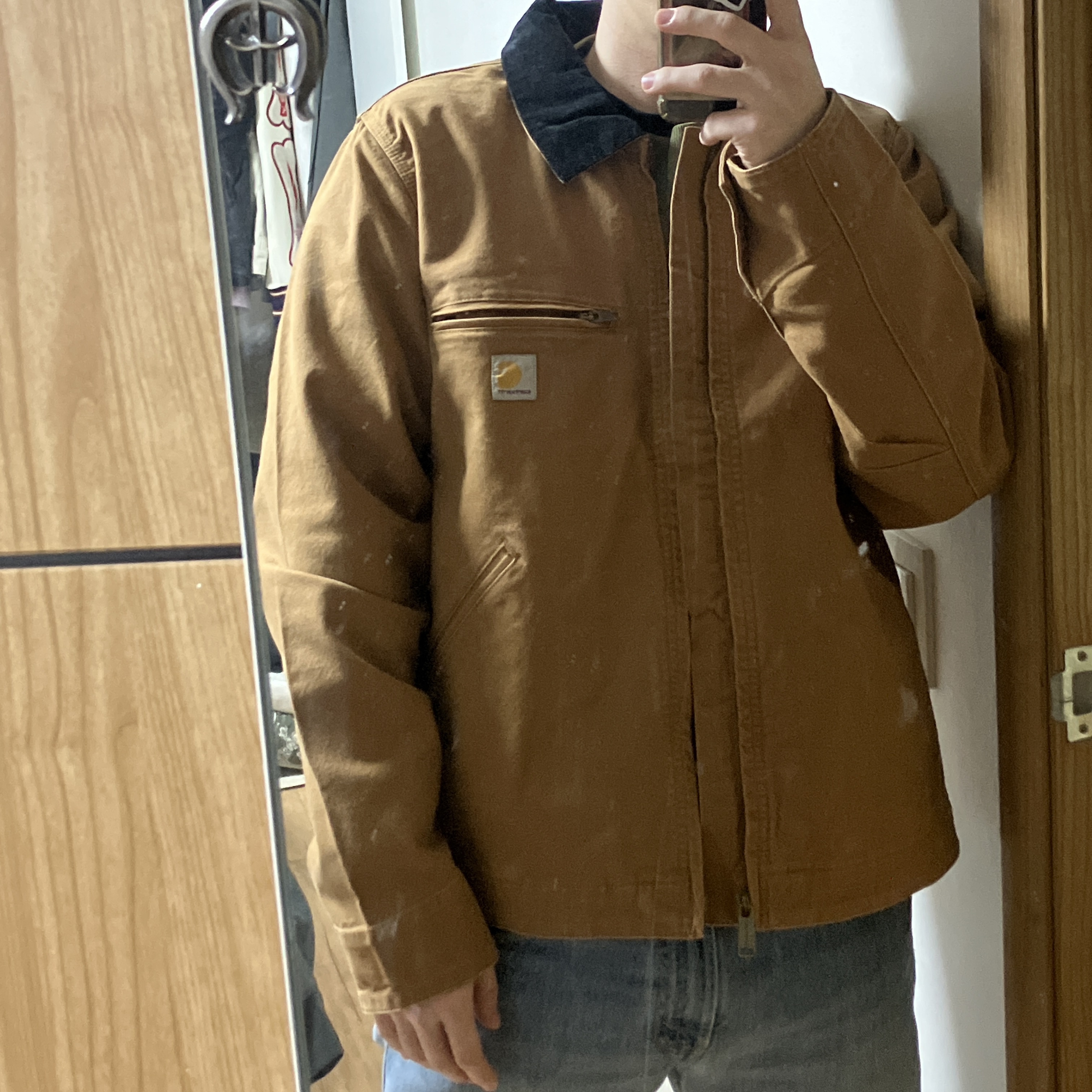 Carhartt Rugged Flex Relaxed Fit Regular Duck Detroit Jacket Carhartt Brown 착용 스타일 - 1