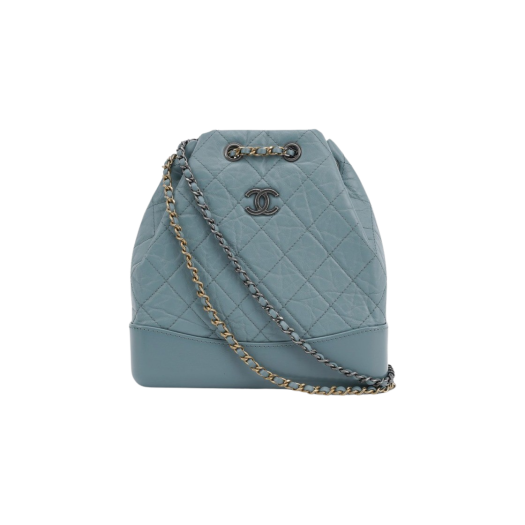Chanel Small Gabrielle Backpack Aged Calfskin & Gold Silver Blue