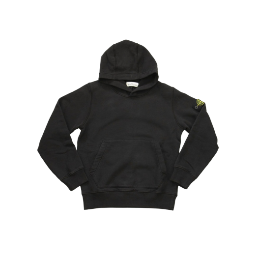 (Kids) Stone Island 61640 Cotton Fleece Hooded Sweatshirt Black - 21FW