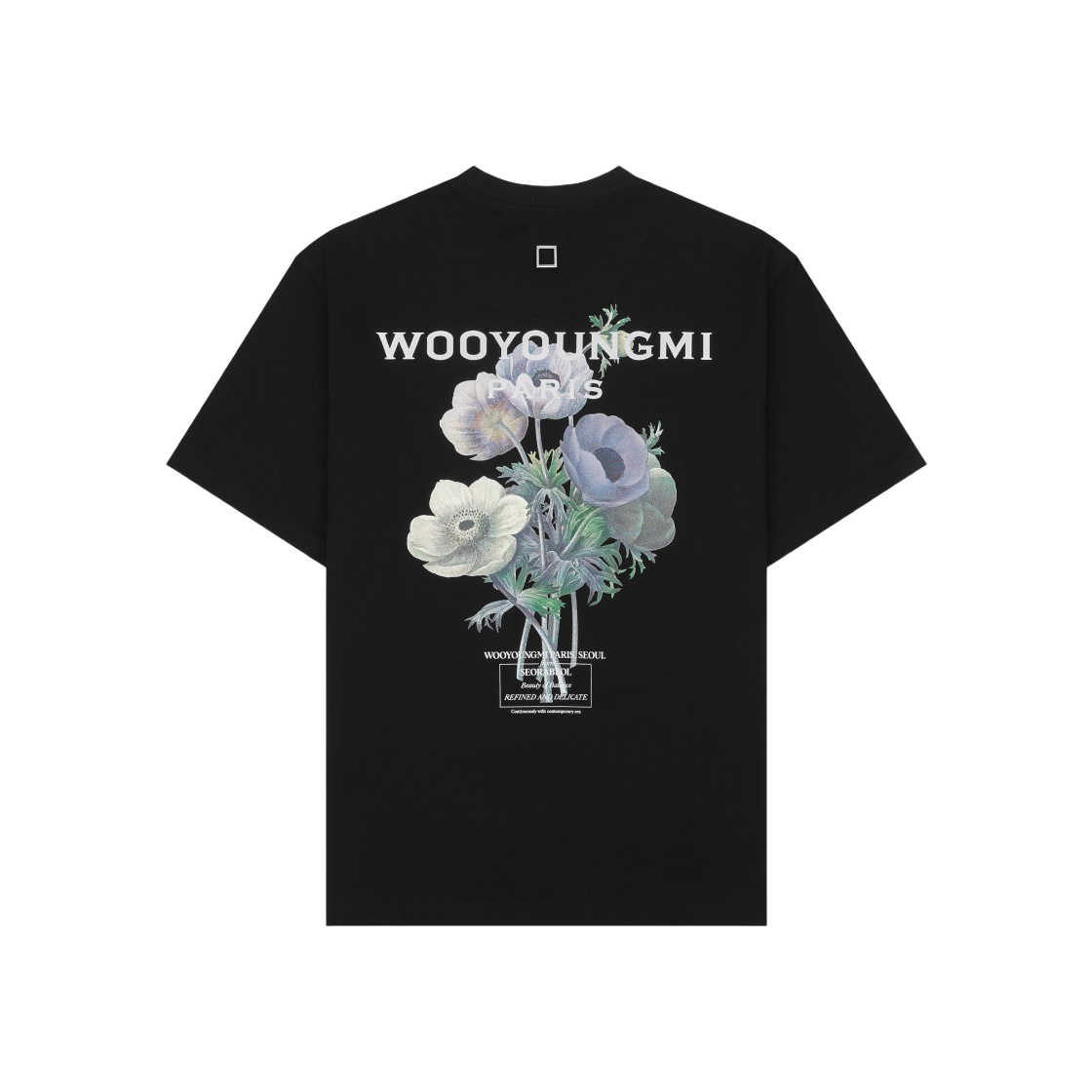 W) 우영미 플라워 프린트 백로고 티셔츠 블랙 - 23FW