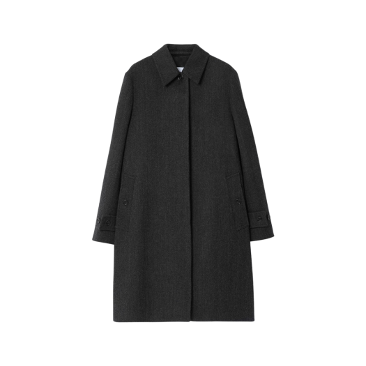 (W) Burberry Wool Blend Car Coat Charcoal