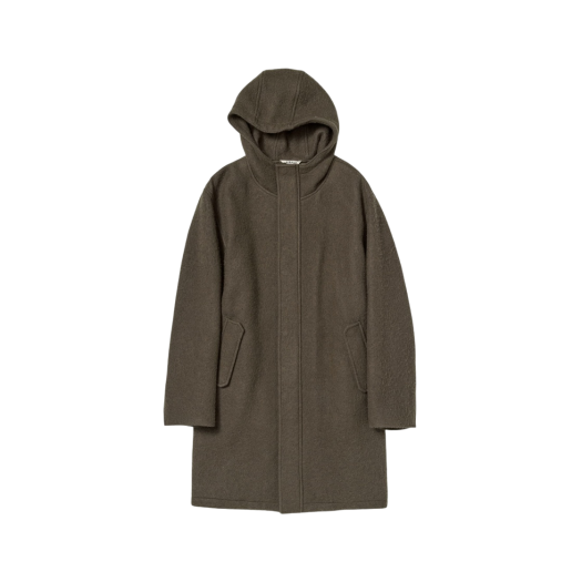 Auralee Brushed Alpaca Wool Melton Hooded Coat Dark Olive - 23AW
