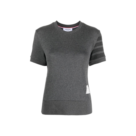 (W) Thom Browne Double Face 4-Bar Short Sleeve Pullover Dark Grey