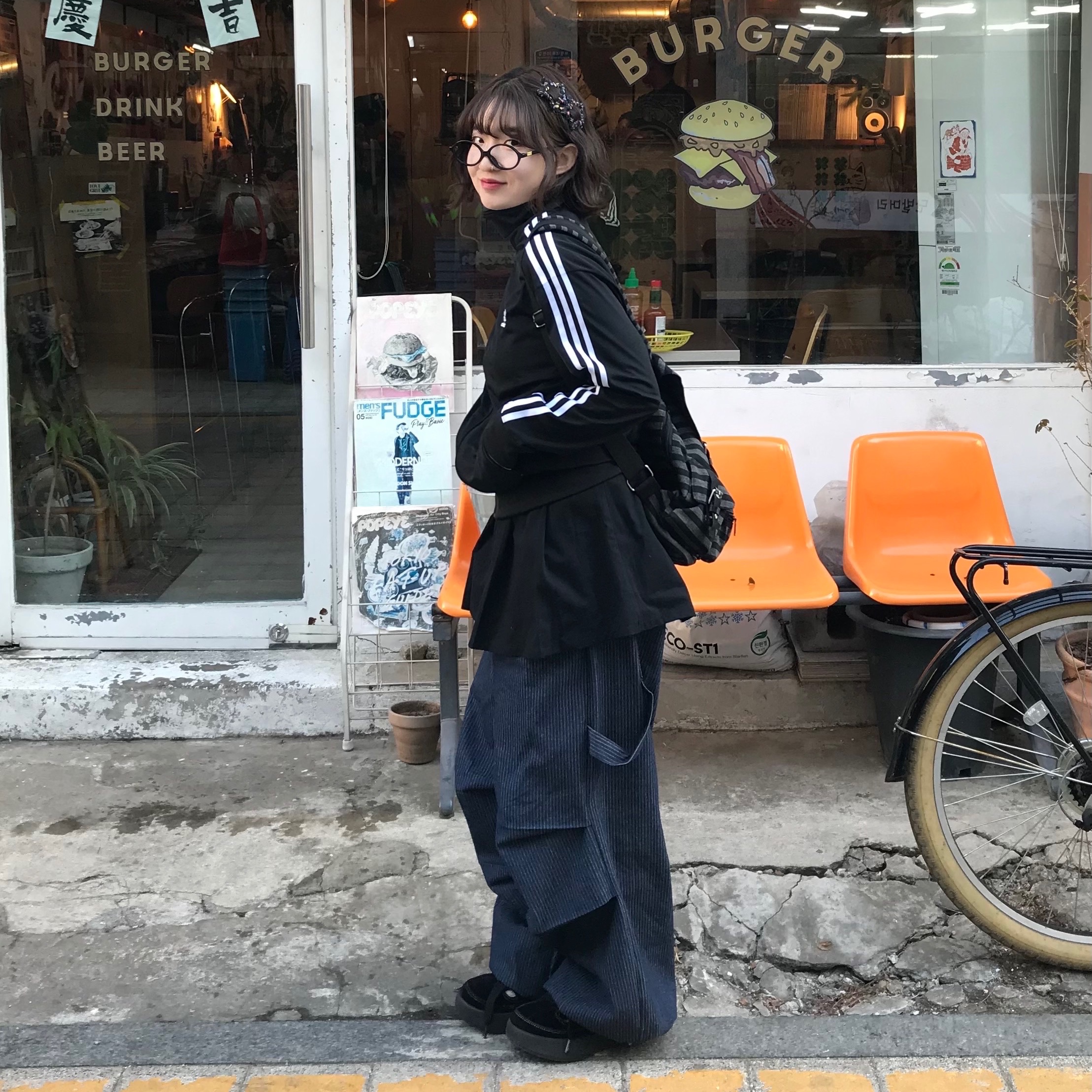 (W) Adidas Adicolor Classic Firebird Track Top Black - KR Sizing 착용 스타일 - 2