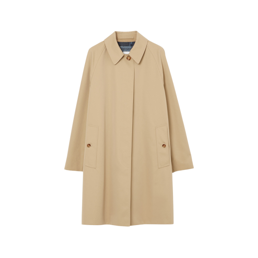 (W) Burberry Archive Print-Lined Cotton Gabardine Car Coat Honey