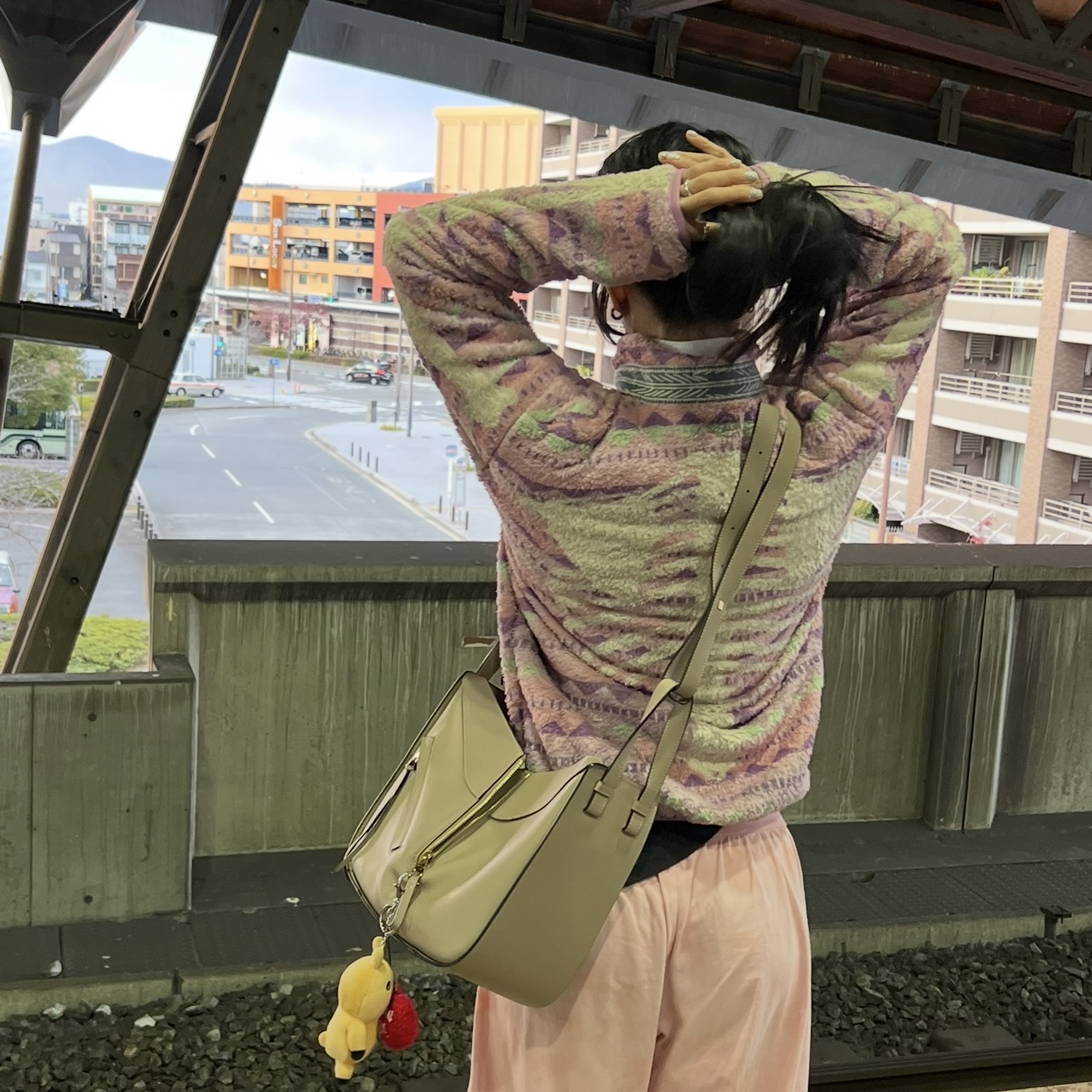 Kapital Ashland Stripe & Bone Fleece Zip Blouson Pink 착용 스타일