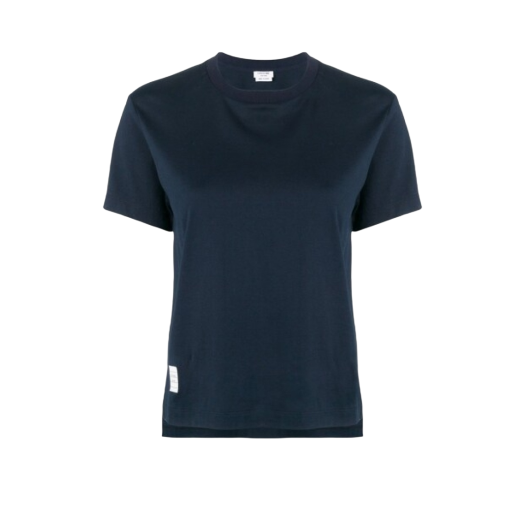 (W) Thom Browne Lightweight Jersey Relaxed Fit Logo Patch Short Sleeve T-Shirt Navy