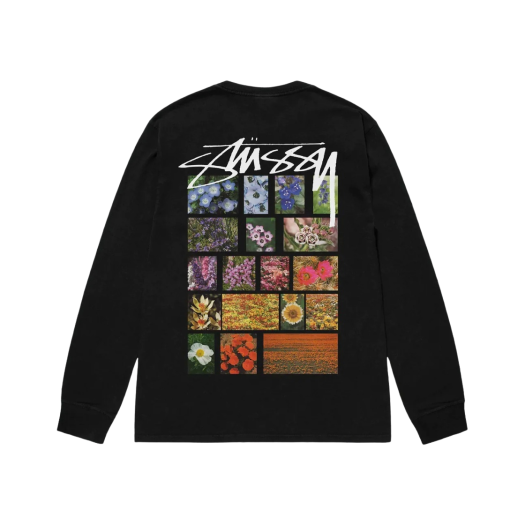 Stussy Flower Grid Pigment Dyed LS T-Shirt Black