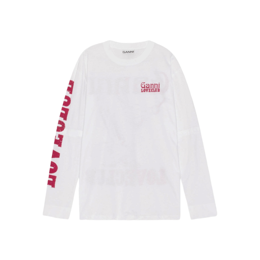 (W) Ganni Layered Long Sleeve T-Shirt Bright White