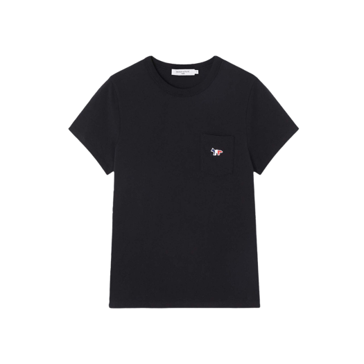 (W) Maison Kitsune Tricolor Fox Patch Classic Pocket T-Shirt Black