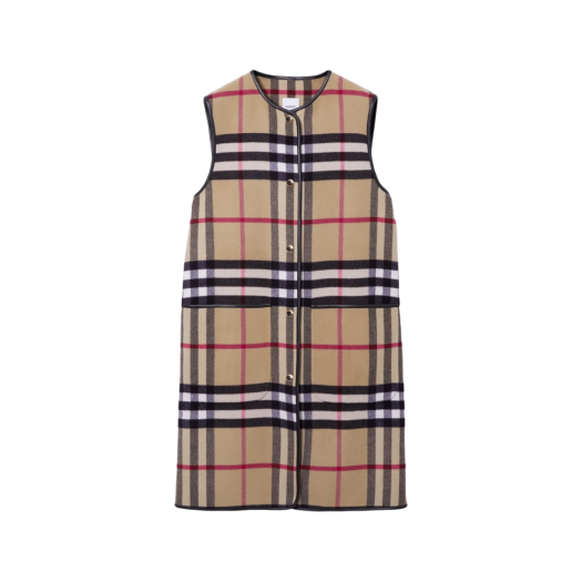 (W) Burberry Check Technical Wool Long Heritage Warmer Archive Beige