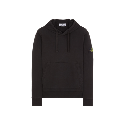 Stone Island 64151 Cotton Fleece Garment Dyed Hooded Sweatshirt Black - 23FW