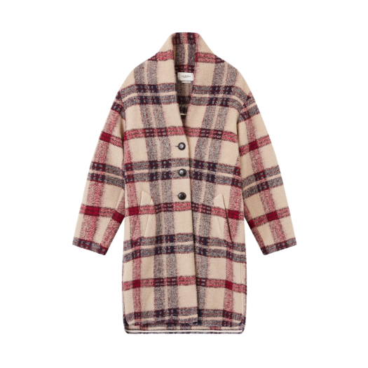 (W) Isabel Marant Gabriel Checked Coat Burgundy Ecru - 22FW