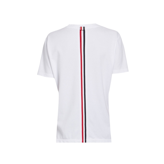 (W) Thom Browne Classic Cotton Pique Relaxed Fit Center Back Stripe Short Sleeve T-Shirt White