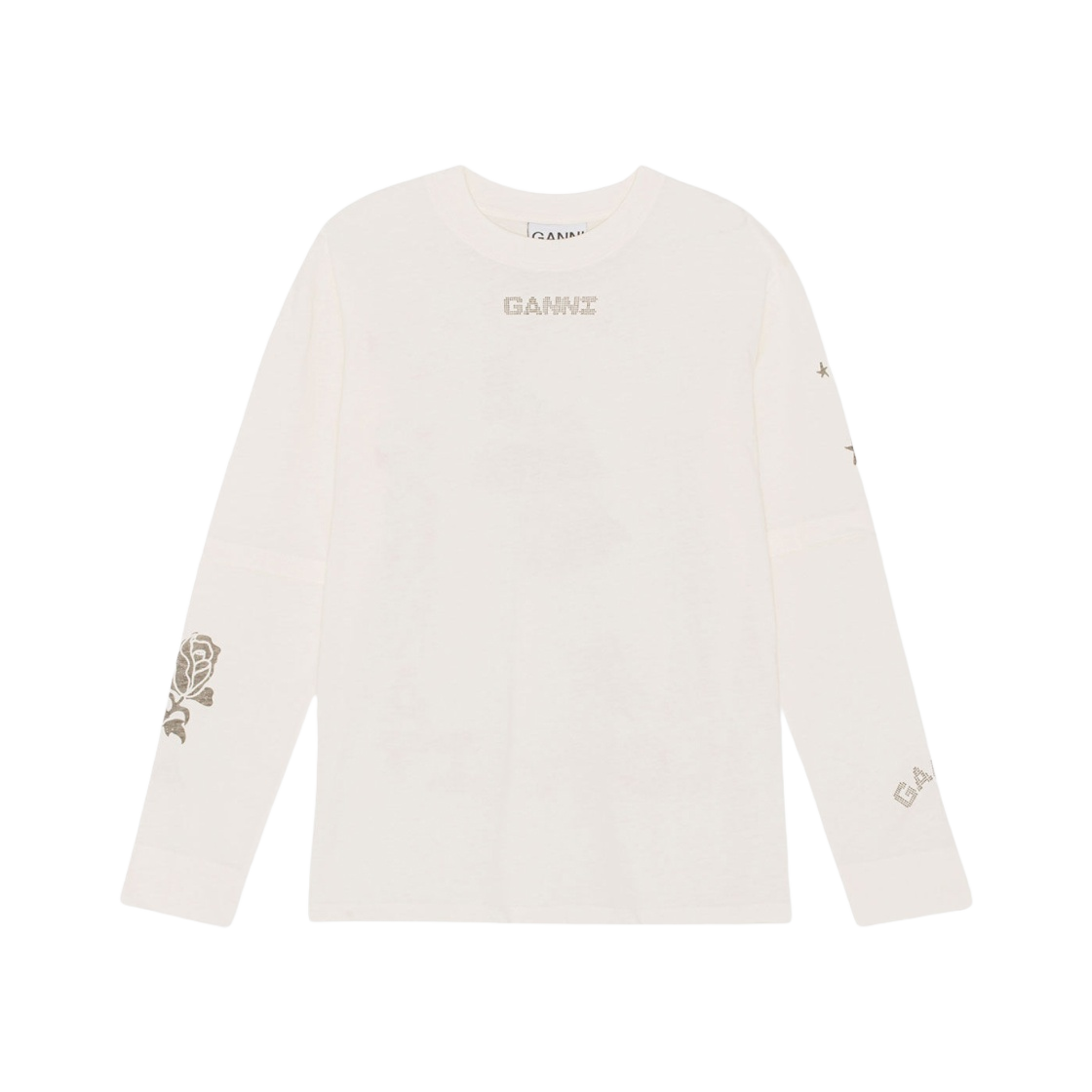 T3361-115 (W) Ganni White Long Sleeve T-Shirt Vanilla Ice - 대표 이미지 #1