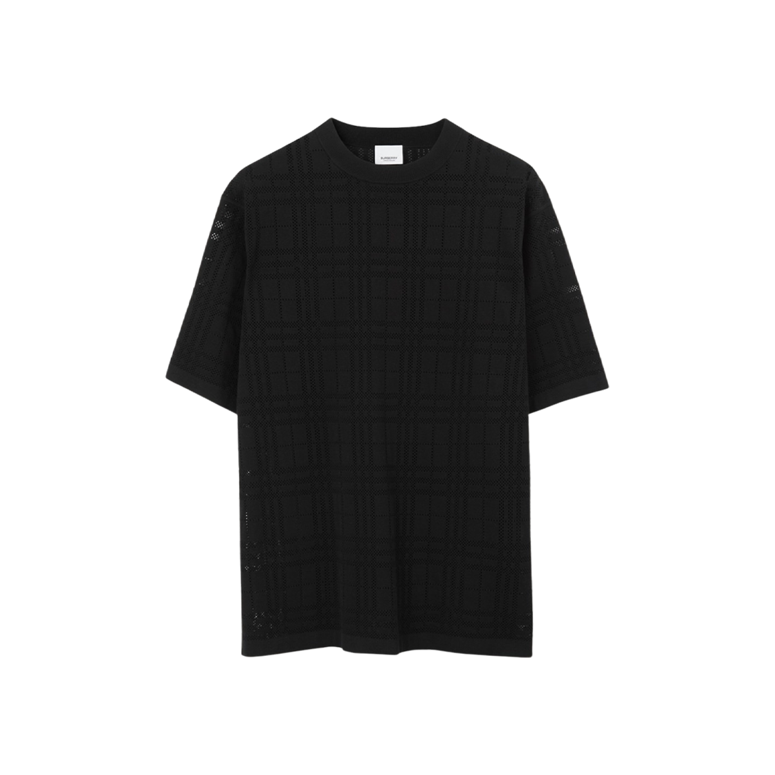 8070317 Burberry Check Technical Cotton Oversized T-Shirt Black - 대표 이미지 #1