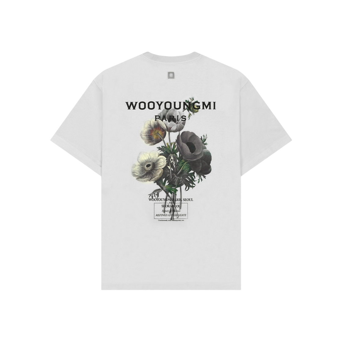 우영미 플라워 프린트 백로고 티셔츠 화이트 - 23FW