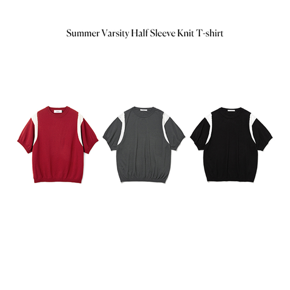 니티드 썸머 바시티 반팔 니트티 레드(Knitted Summer Barsity Half Sleeve Knit T-Shirt Red) - 2