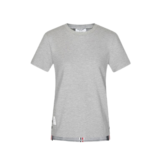 (W) Thom Browne Classic Cotton Pique Relaxed Fit Center back Stripe Short Sleeve T-Shirt Light Grey