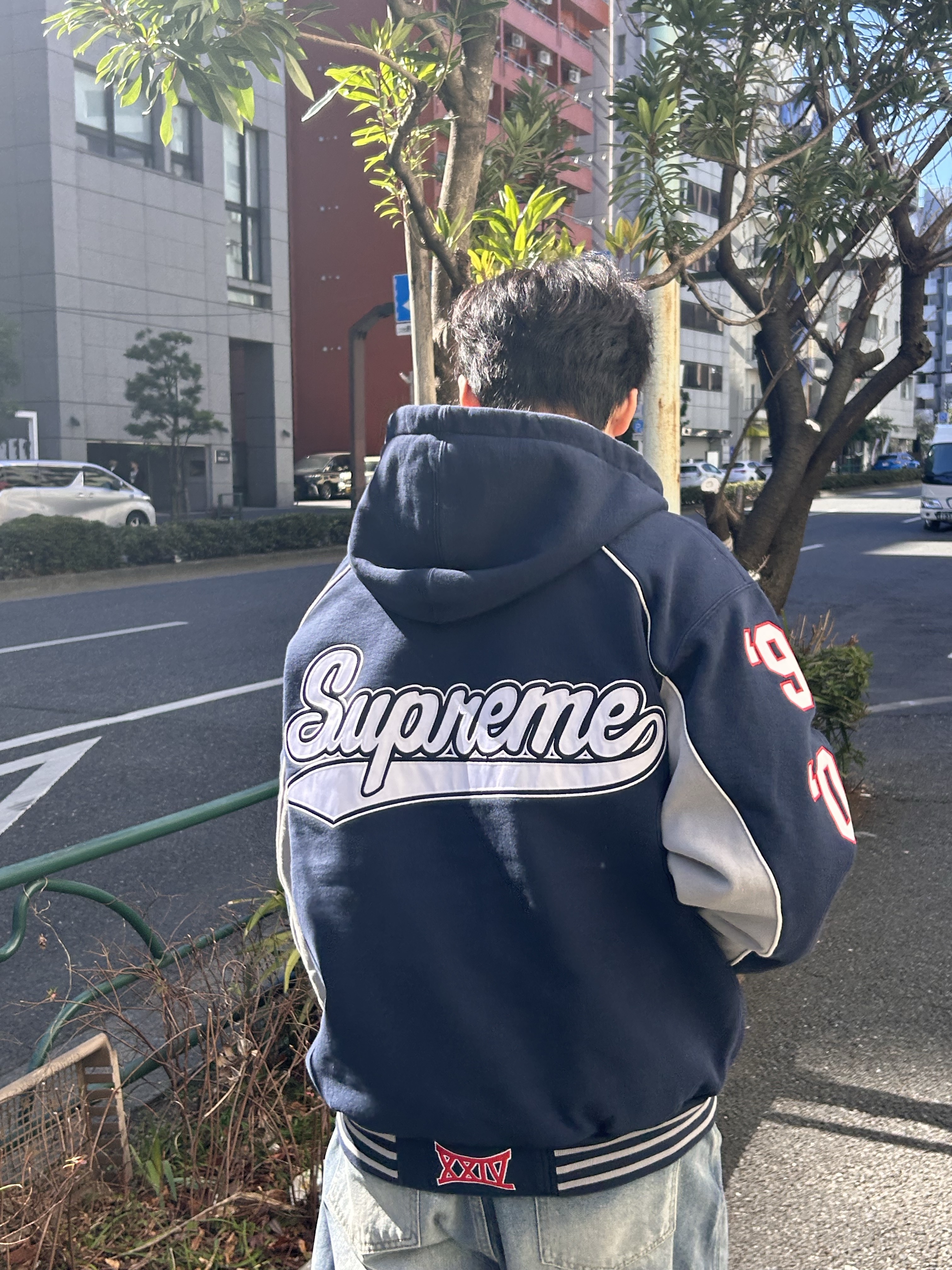 Supreme Playoffs Zip Up Hooded Sweatshirt Navy - 25SS 착용 스타일