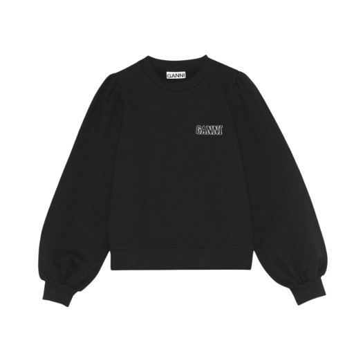 (W) Ganni Software Isoli Puff Shoulder Sweatshirt Black