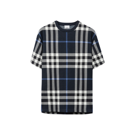 Burberry Check Cotton T-Shirt White Dark Blue
