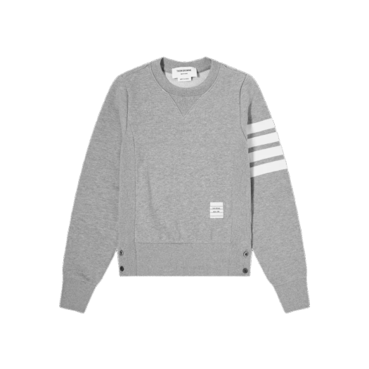 (W) Thom Browne Loopback Jersey Knit Engineered 4-Bar Stripe Crewneck Pullover Light Grey