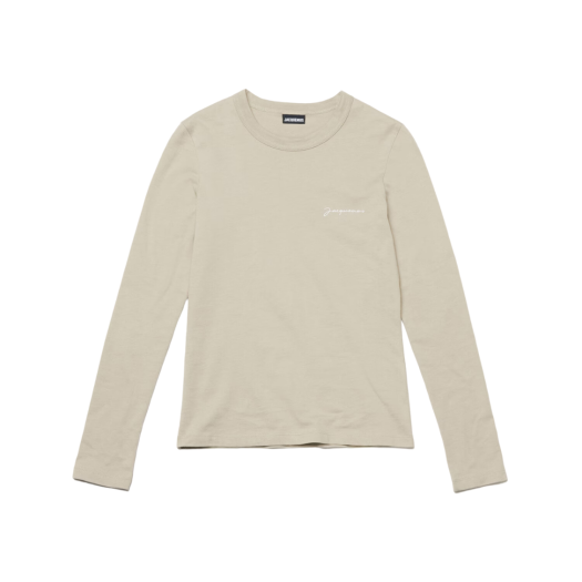 (W) Jacquemus Le T-Shirt Brodé Manches Longues Embroidered Logo Long Sleeve T-Shirt Light Khaki