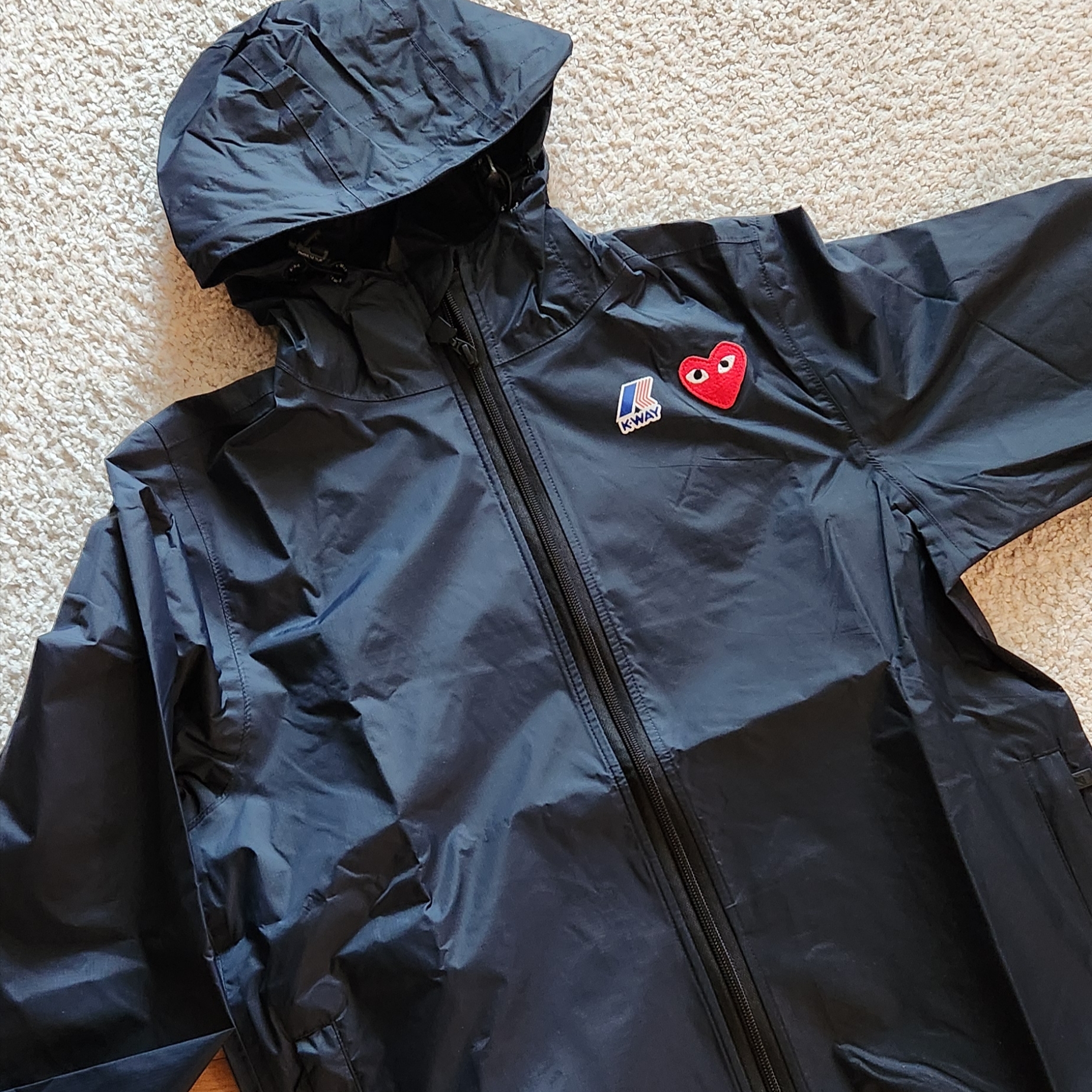 Play Comme des Garcons x K-Way Full Zip Jacket Navy 착용 스타일