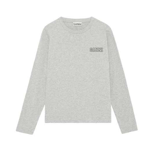(W) Ganni Thin Software Jersey Long Sleeved O-Neck T-Shirt Paloma Melange