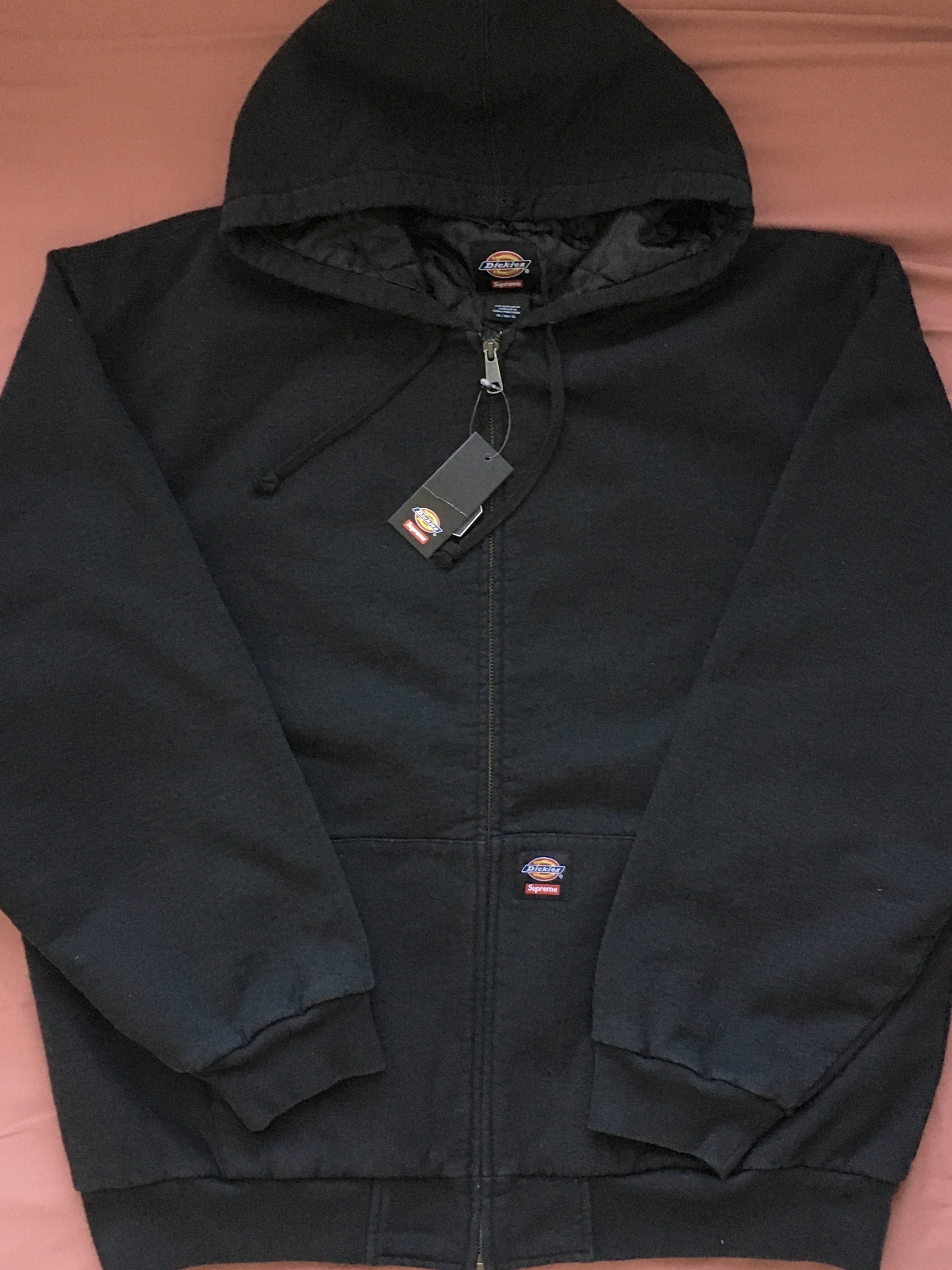 Supreme x Dickies Quilted Lined Zip Up Hooded Sweatshirt Black - 24FW 착용 스타일