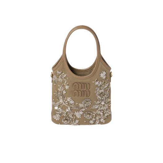 Miu Miu Embroidered Gabardine Ivy Bag Tundra