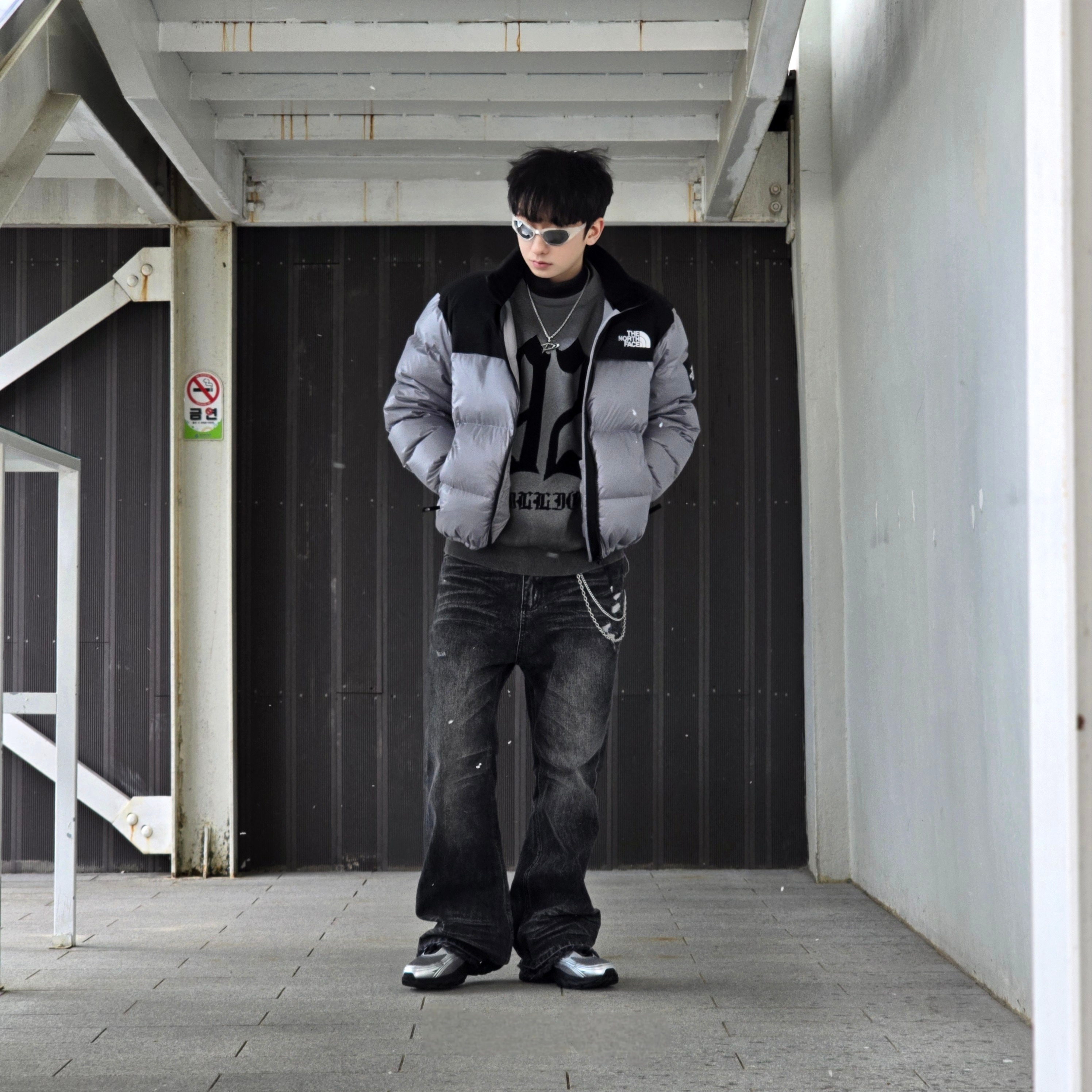 The North Face White Label Novelty Nuptse Down Jacket Heather Gray, [6% 적립] FILA Pantera 99/25 Silver 착용 스타일 - 6