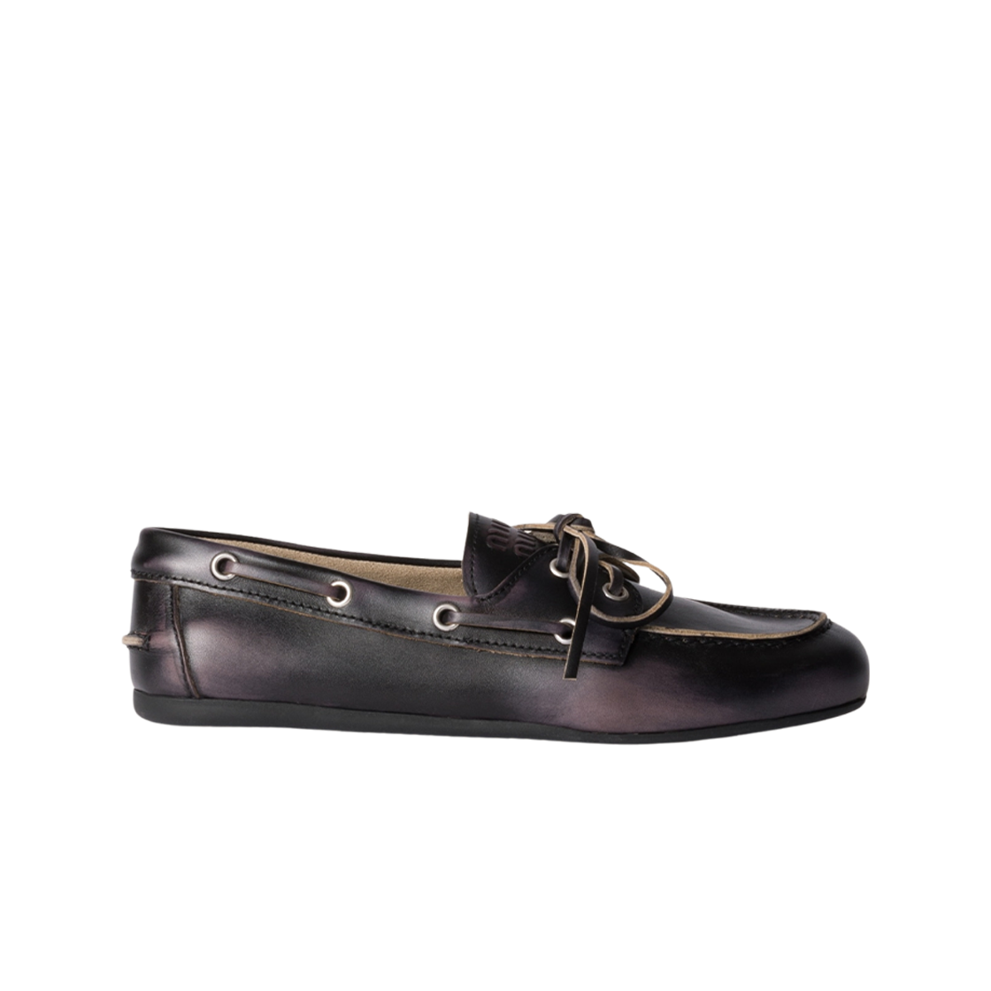 (W) 미우 미우 언라인드 블리치드 레더 로퍼 블랙