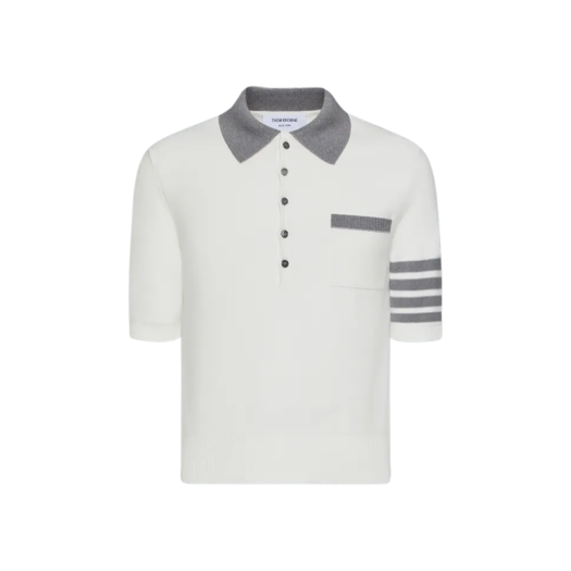 Thom Browne Cotton 4-Bar Relaxed Fit Hector Polo White