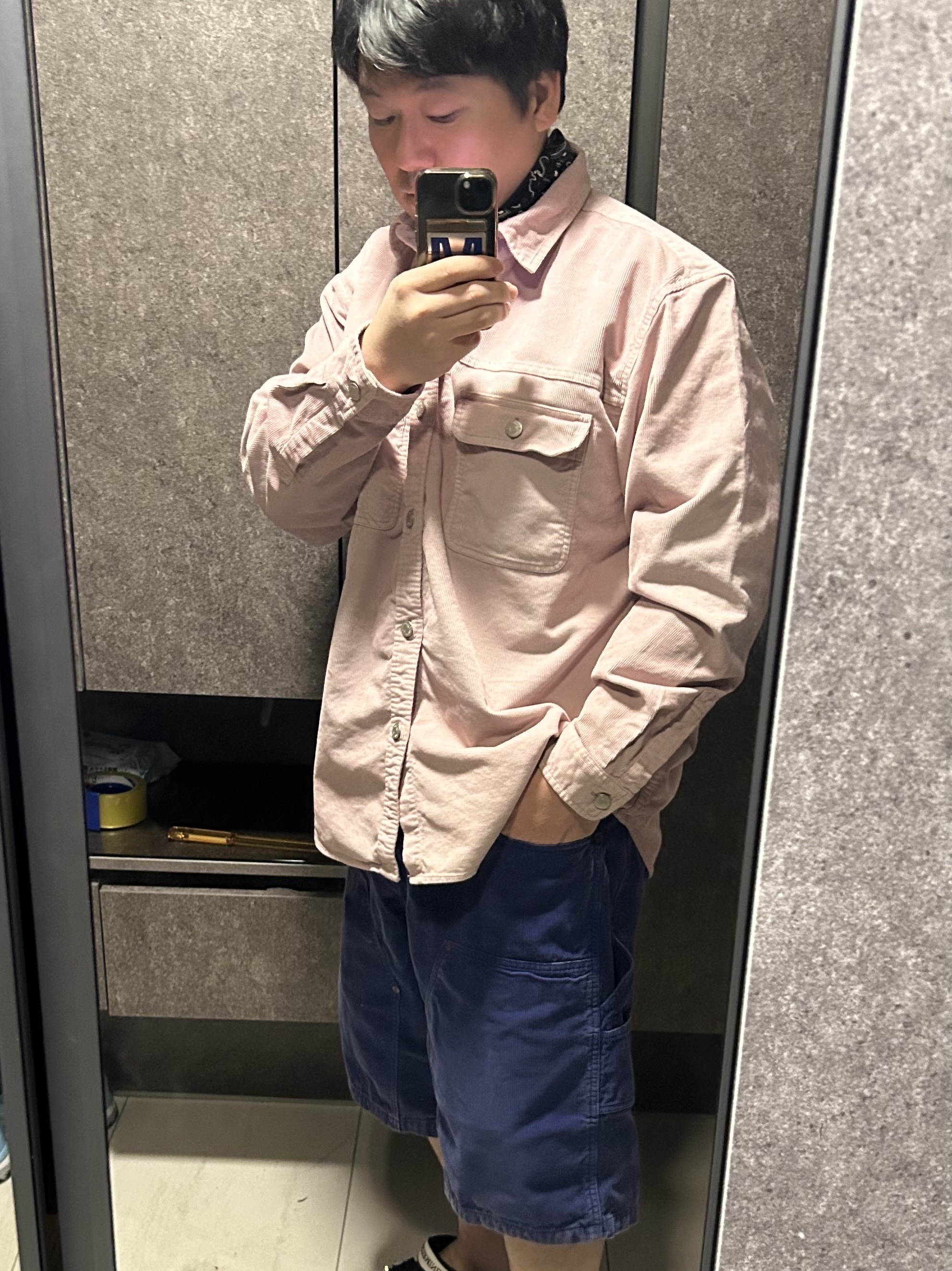 Supreme Washed Corduroy Shirt Dusty Pink - 25SS, Supreme Washed Corduroy Double Knee Painter Short Blue - 24SS 착용 스타일