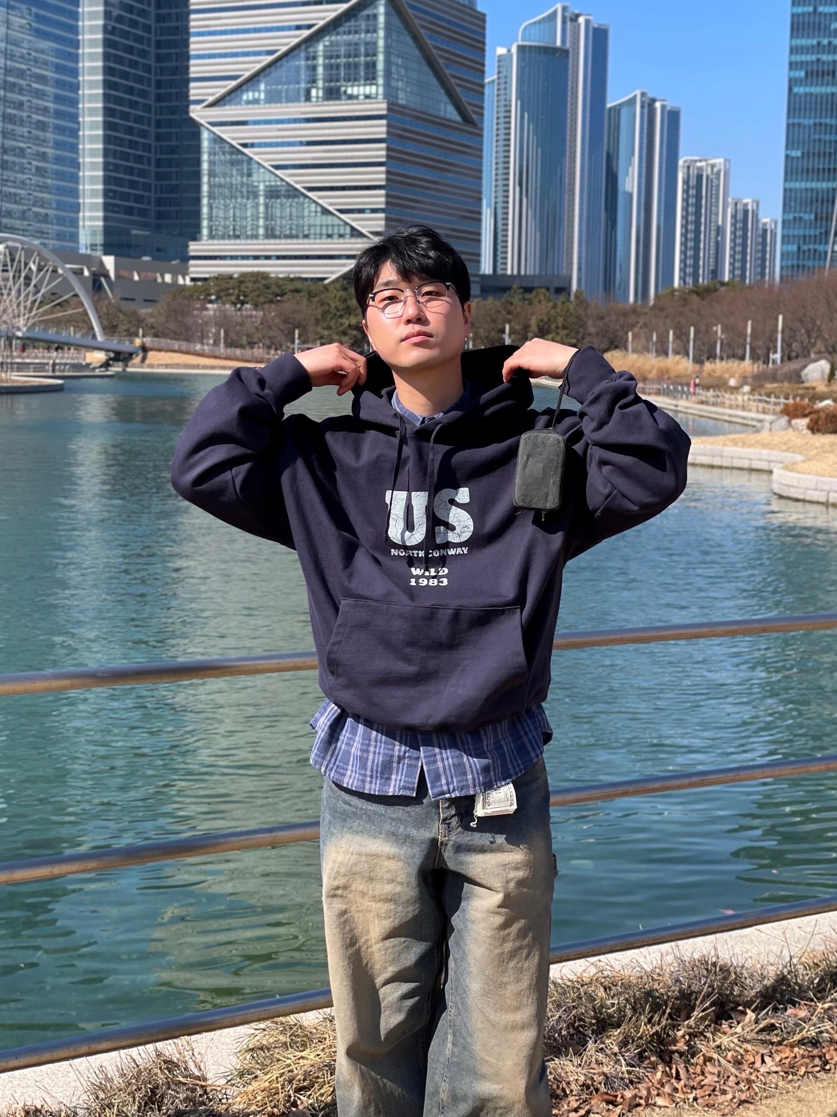Wildthings Vintage Hoodie(U.S WILD) Slate Blue 착용 스타일 - 3