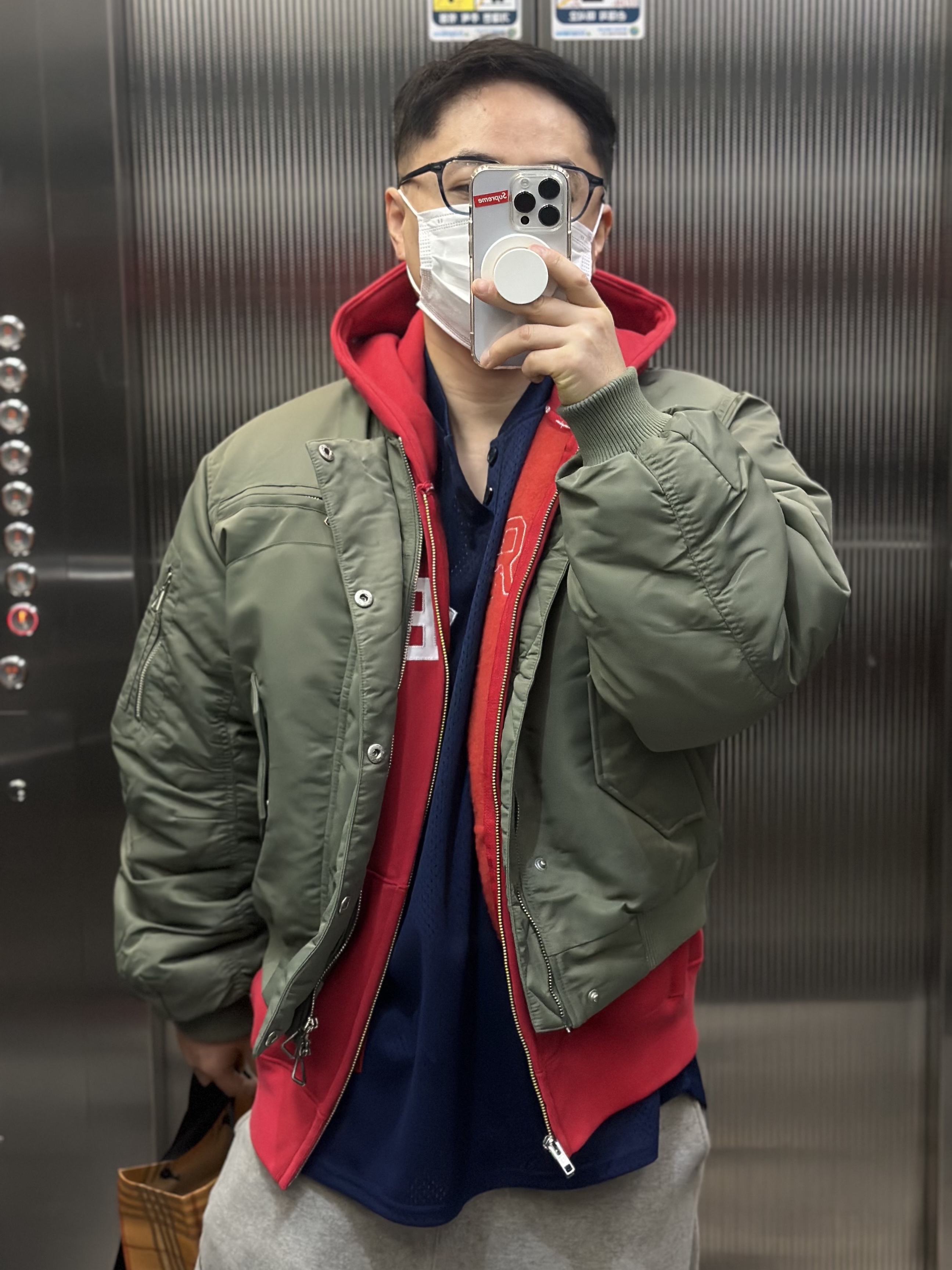 Supreme x Champion Zip Up Hooded Sweatshirt Red - 24SS 착용 스타일
