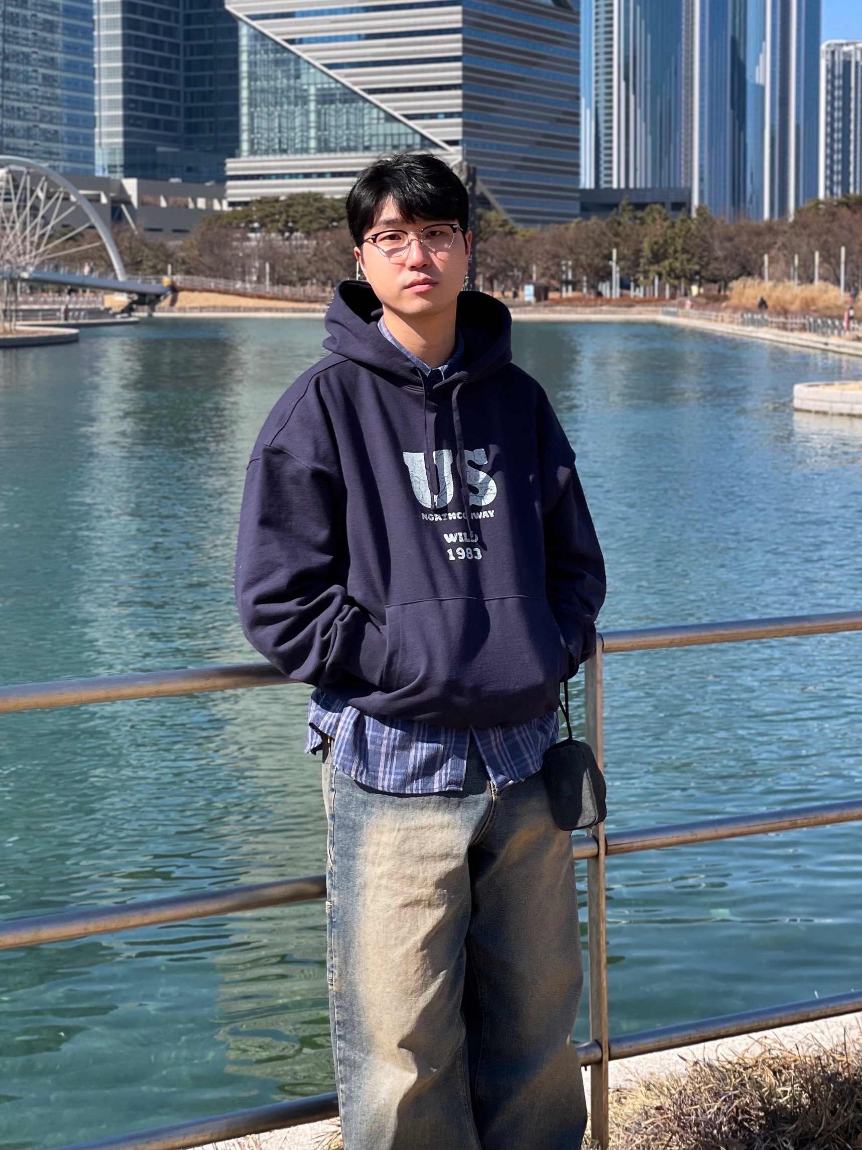 Wildthings Vintage Hoodie(U.S WILD) Slate Blue 착용 스타일 - 2