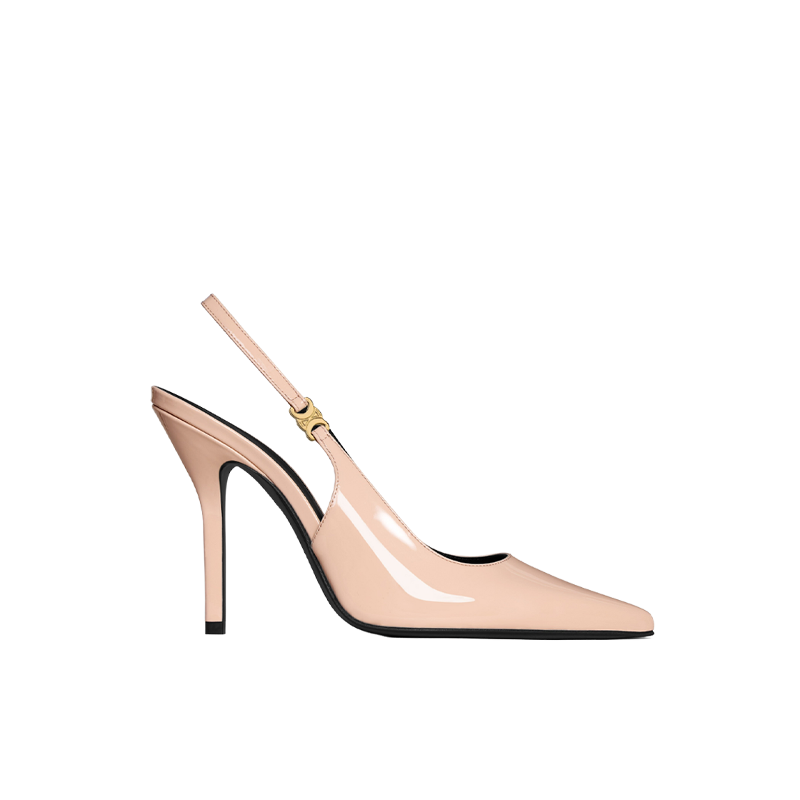 (W) 셀린느 주디 트리옹프 스틸레토 펌프 페이턴트 카프스킨 블러쉬((W) Celine Judy Triomphe Stiletto Pump in Patent Calfskin Blush)